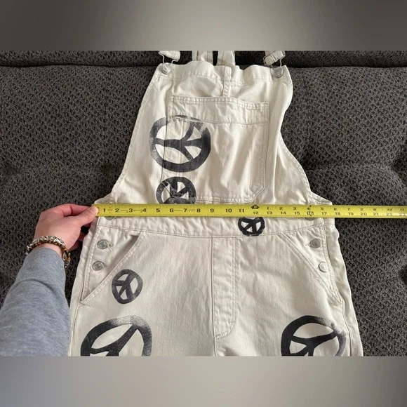 We the Free People Peace Sign Ziggy Harmony Overalls in White Medium Retail $128 - Picture 11 of 16